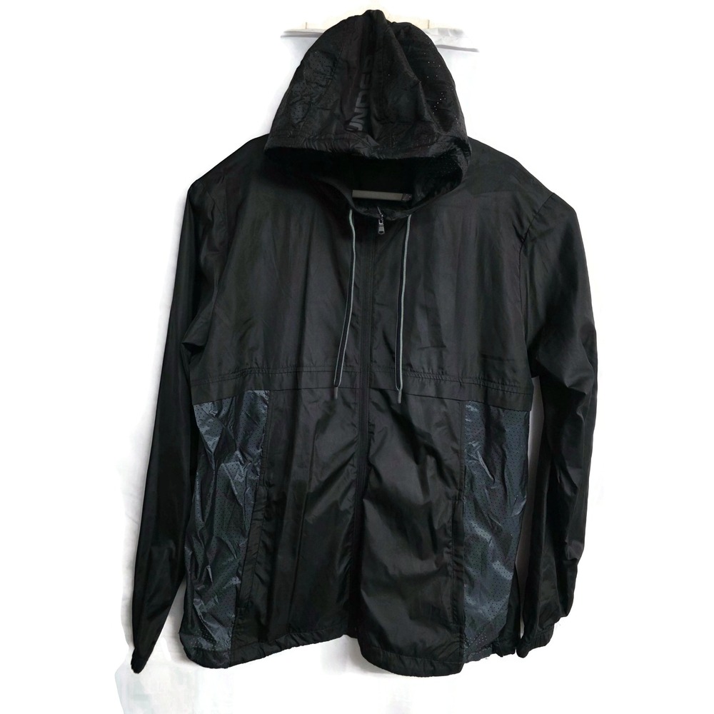 Under Armour HeatGear Mens XXL Fitted Black Full Zip Hooded Windbreaker Jacket